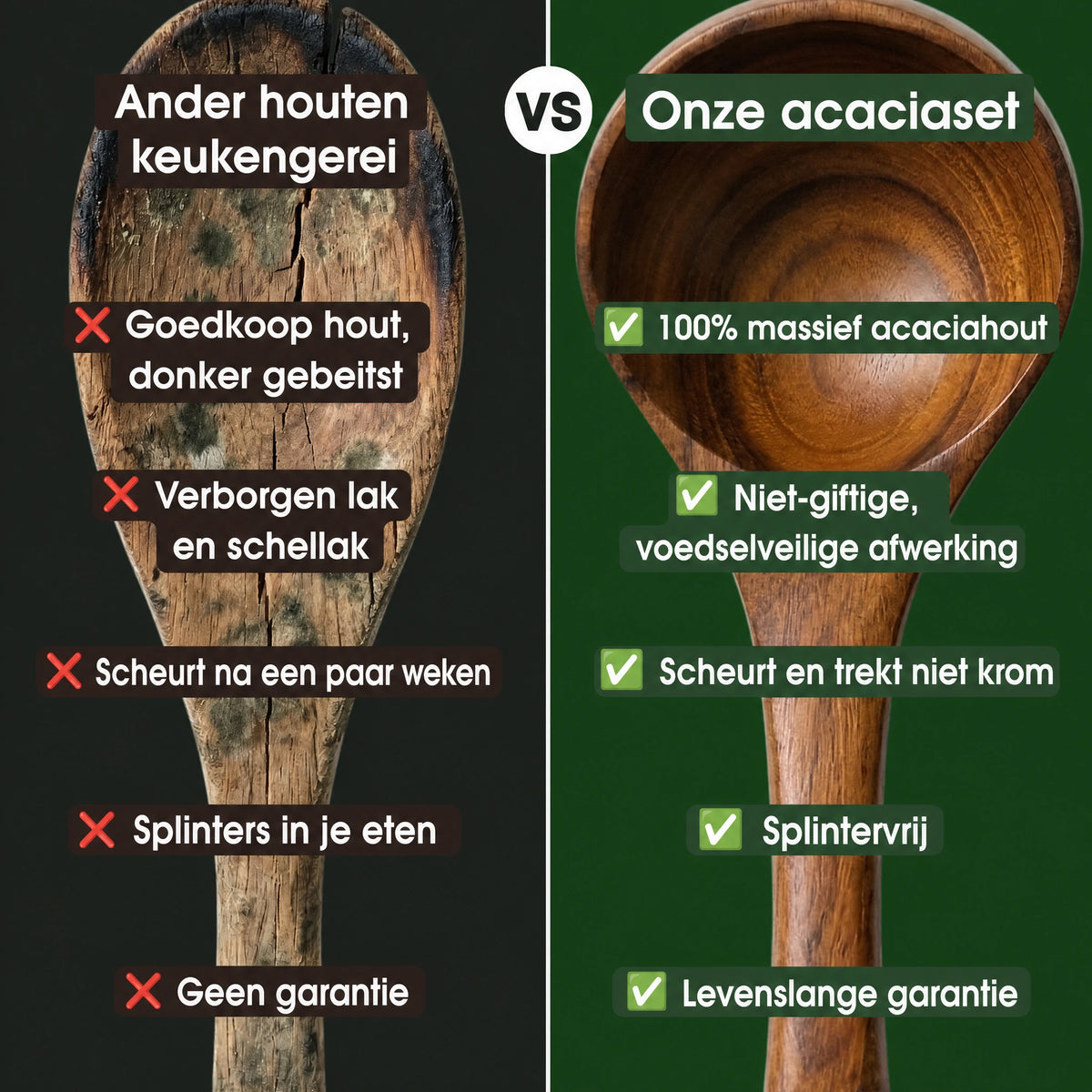 Ander houten keukengerei vs. onze acaciaset